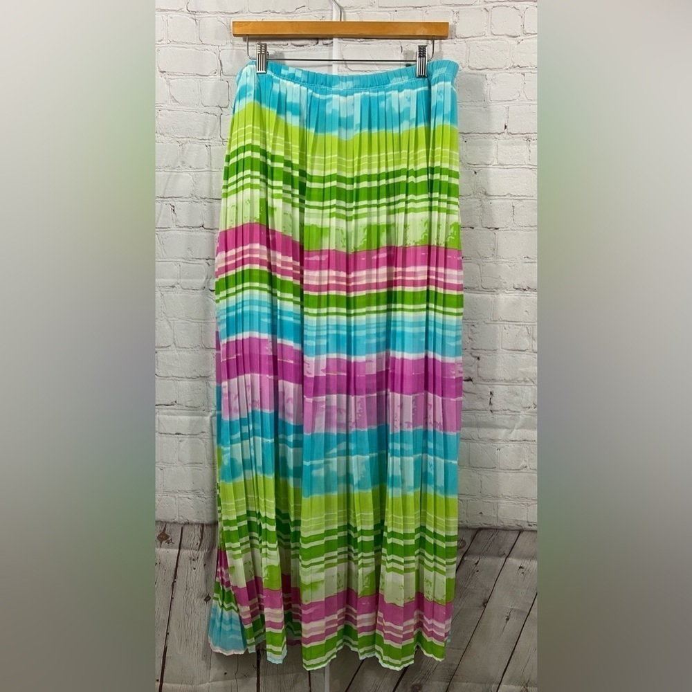 Yummy Womens Plus Size 3X Colorful Striped Lined Maxi Broom Accordion Skirt